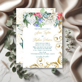 Vackra botaniker med Faux Guld Glitter Swirls Inbjudningar