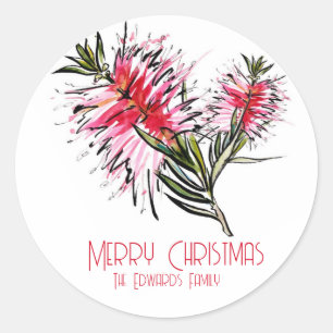Vackra Bottlebrush-julklappen Stickers Runt Klistermärke