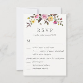 Vackra bröllops-svar med menyalternativ inbjudningar