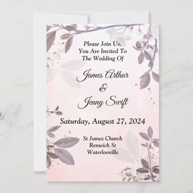 Vackra bröllopsinbjudan, rosa blommigt inbjudningar (Framsida)