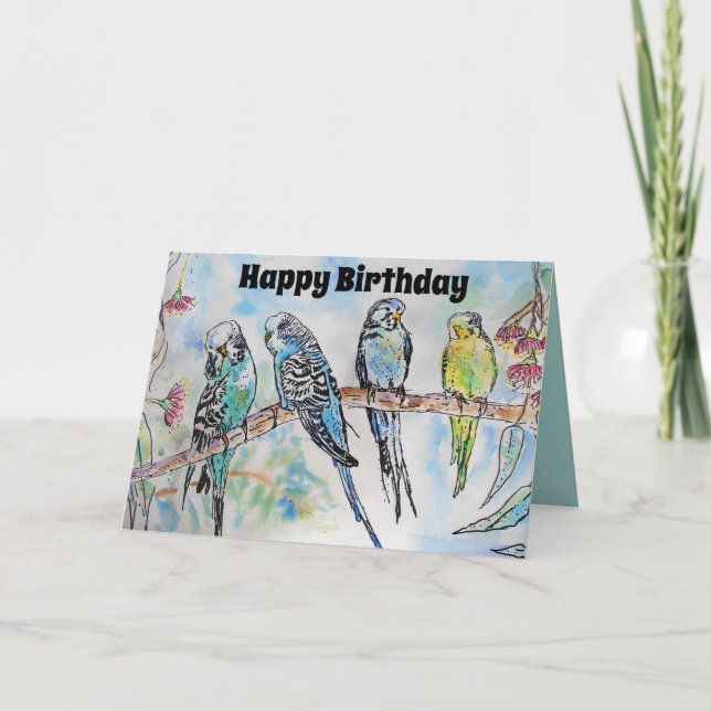 Vackra Budgies-Budgerigars och trummans Blommar-ko Kort (Framsida)