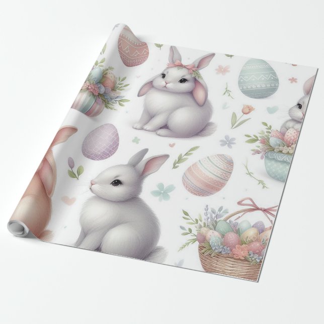 Vackra Bunnies och Påskägg Presentpapper (Utrullad)