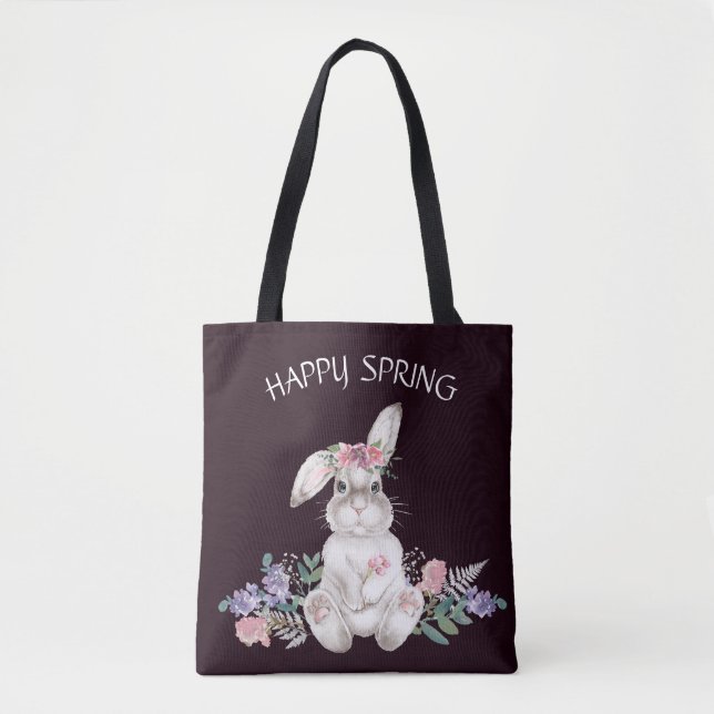 Vackra Bunny - Reversibel Blommigt Lycklig Vår Tygkasse (Framsida)