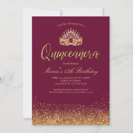 Vackra Burgundy och Guld Quinceañera Inbjudningar
