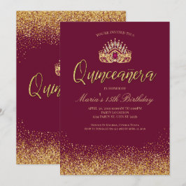 Vackra Burgundy och Guld Quinceañera Inbjudningar