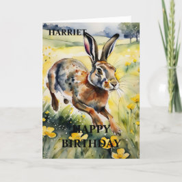 Vackra Buttercups Hare Birthday Card (redigerbart) Helgkort