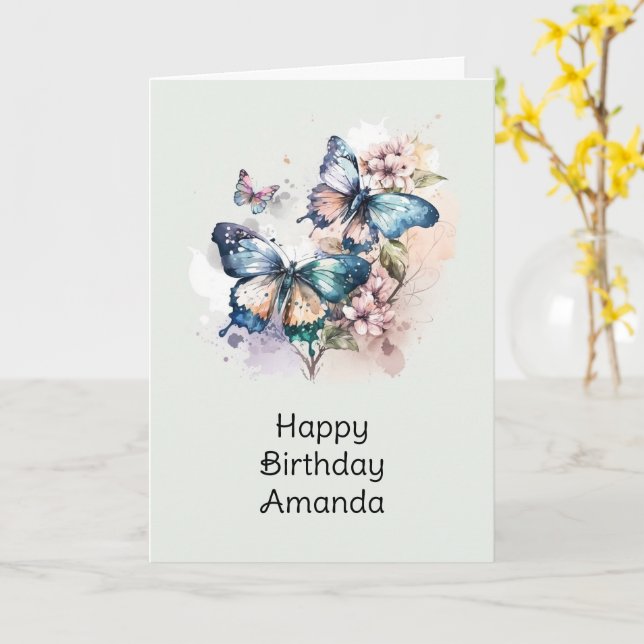 Vackra Butterflies och Flowers Birthday Kort (Gul blomma)