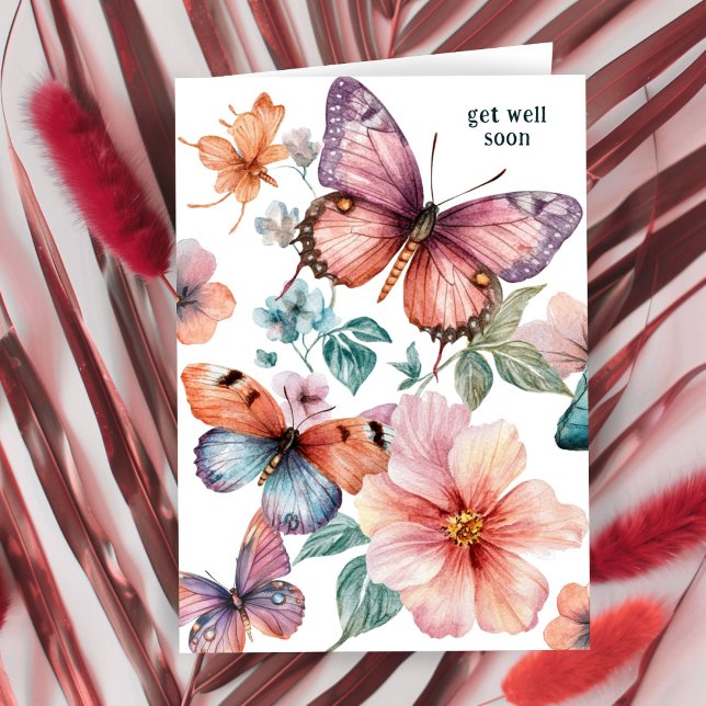 Vackra Butterflies och Flowers FÅR VÄL SJÄLV Kort (Beautiful Butterflies and Flowers GET WELL SOON Card
)