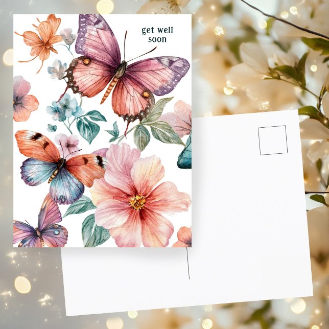 Vackra Butterflies och Flowers FÅR VÄL SJÄLV Vykort (Beautiful Butterflies and Flowers GET WELL SOON Postcard
)