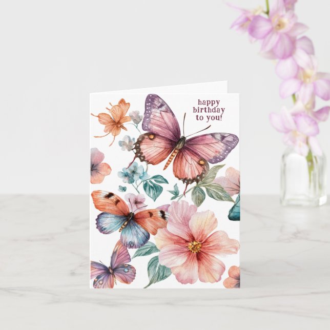 Vackra Butterflies och Flowers Grattis på födelsed Kort (Orkide)