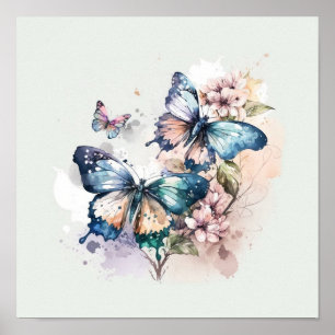Vackra Butterflies och Flowers Poster