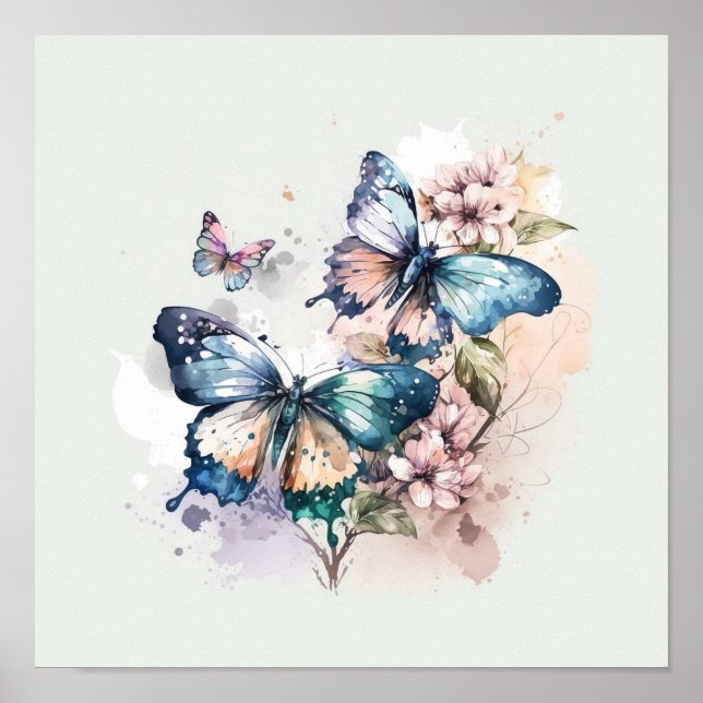 Vackra Butterflies och Flowers Poster (Framsidan)