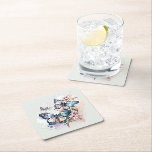Vackra Butterflies och Flowers Underlägg Papper Kvadrat