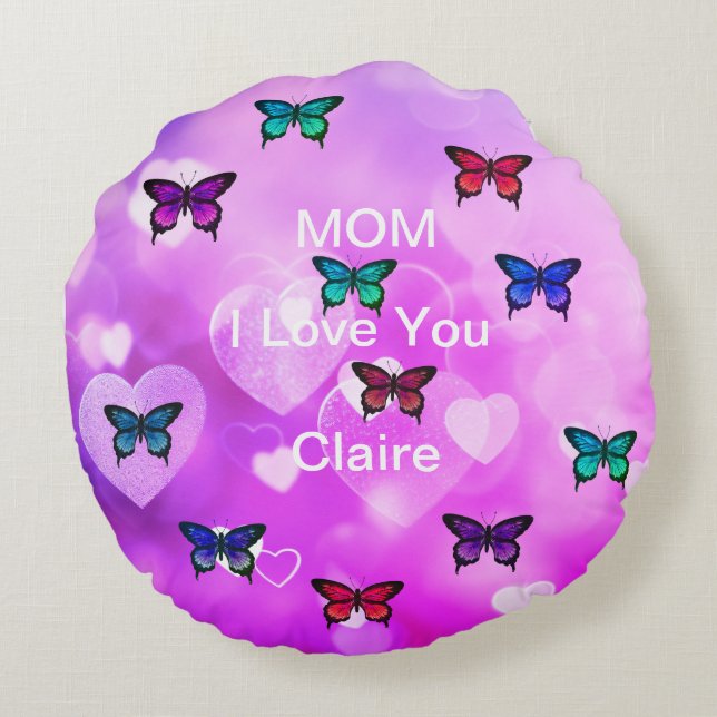 Vackra Butterflies och Hearts Rund Kudde (Baksidan)