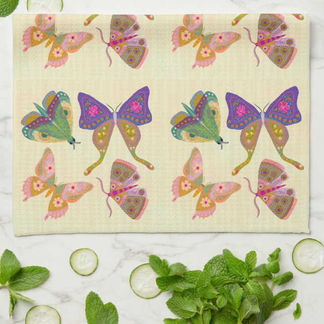 Vackra Butterfly och Moth Kitchen Towel Kökshandduk (Vikta)