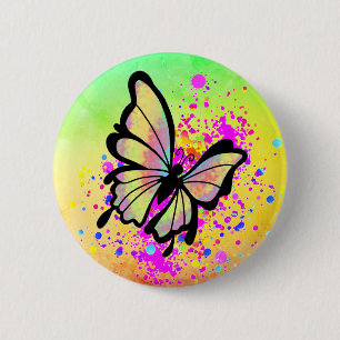 Vackra Butterfly Paint Rainbow Stänk Roligt Knapp