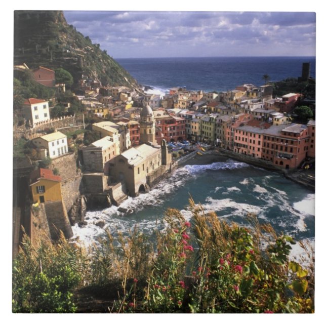 Vackra byn Vernazza i Cinque Kakelplatta (Framsidan)