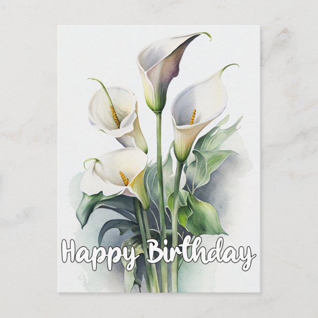 Vackra Calla Lily Blommor Grattis på Födelsedagen Helg Vykort (Framsida)