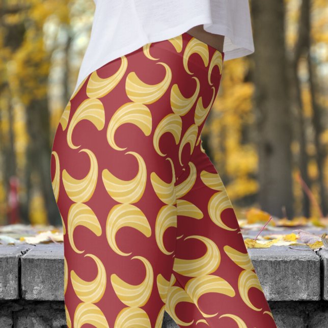 Vackra Carmine Red och Guld Kurvor Mönster Leggings (Golden Curves over Carmine Red Leggings)