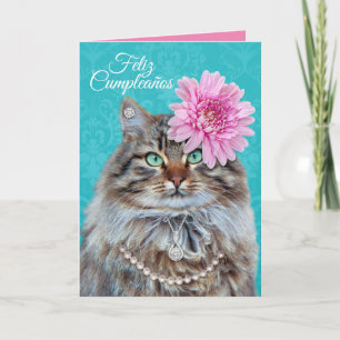 Vackra Cat - Spanska engelska Purrrfecto Birthday Kort