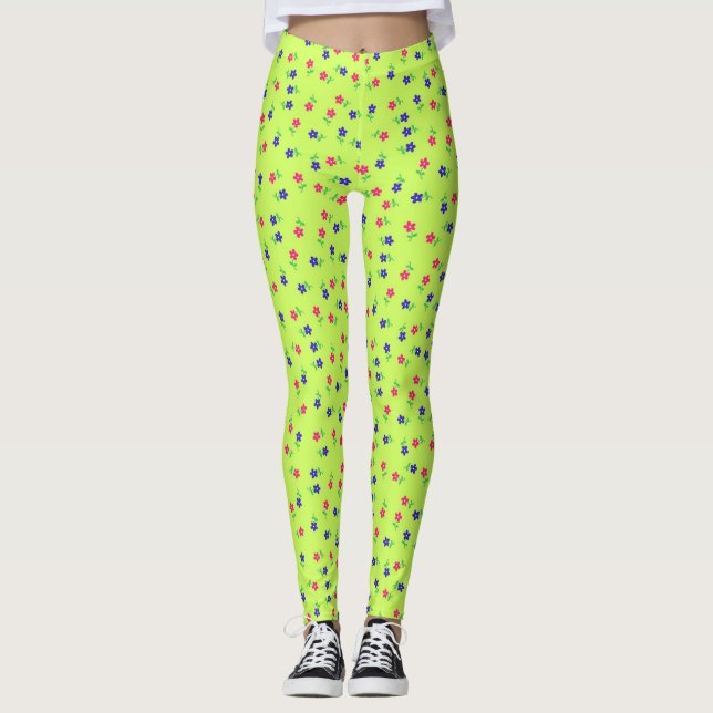 Vackra Chartreuse-blommiga leggings (Framsida)