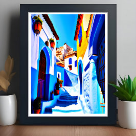 Vackra chefchaouen Moroccan Blue City Pop Art Poster