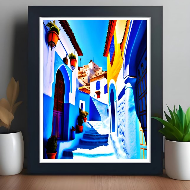 Vackra chefchaouen Moroccan Blue City Pop Art Poster (Skapare uppladdad)