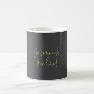 Vackra Chic Kalligrafi Par Namn Grå & Guld Kaffemugg