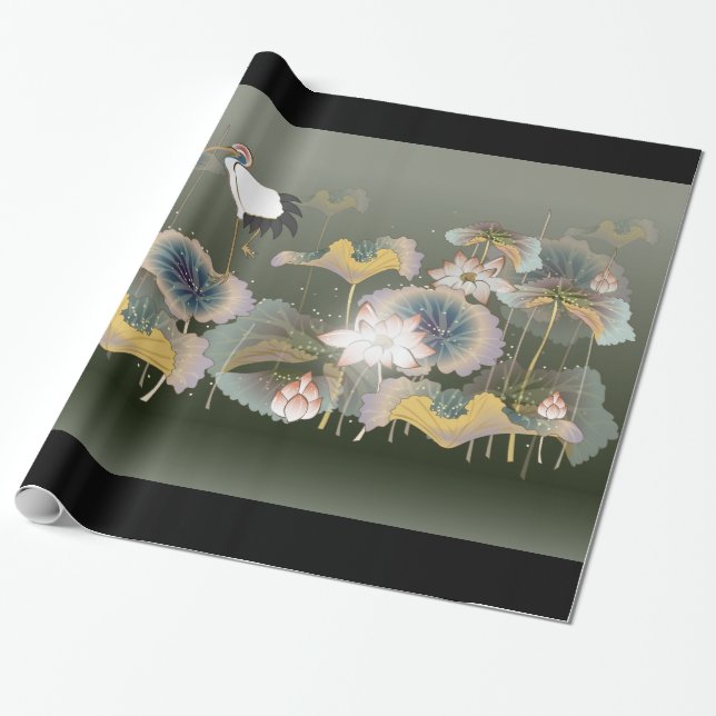 Vackra Cranes Lily Dynors Wrapping Papper Presentpapper (Utrullad)