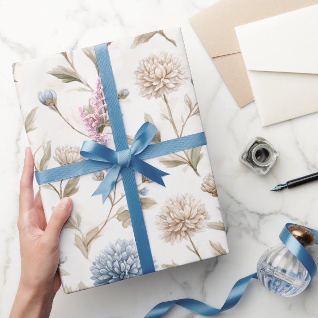 Vackra Crème Blå Blommor Bröllopsdusch Presentpapper (Gifting)