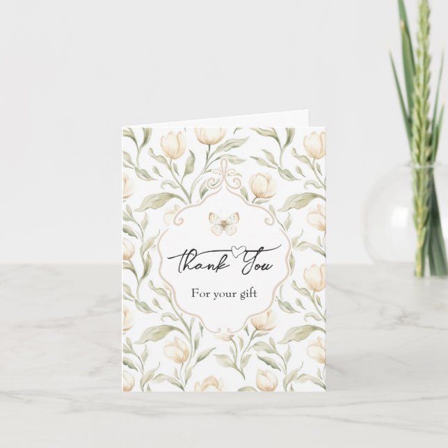 Vackra Crème Tulpan Blommor Fjäril Tack  Kort (Framsida)