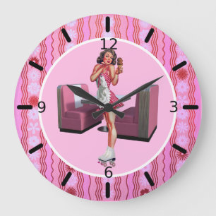 Vackra Cute Girl som serverar Ice Cream Stor Klocka