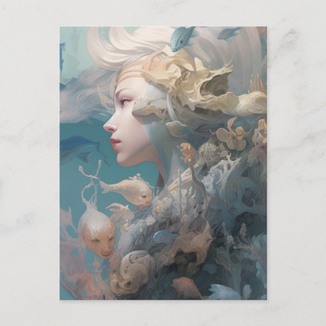 Vackra Dam i havet med fisk Vykort (Framsida)