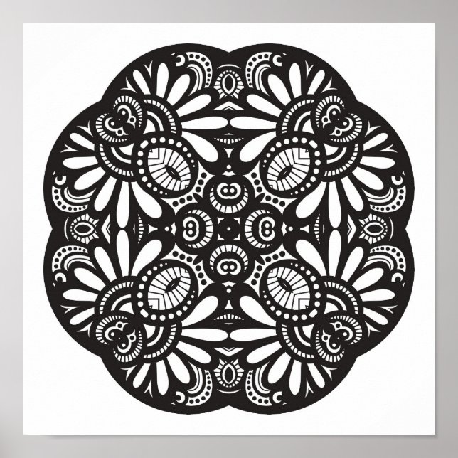 Vackra Deco Black Square Doodle 2 Poster (Framsidan)