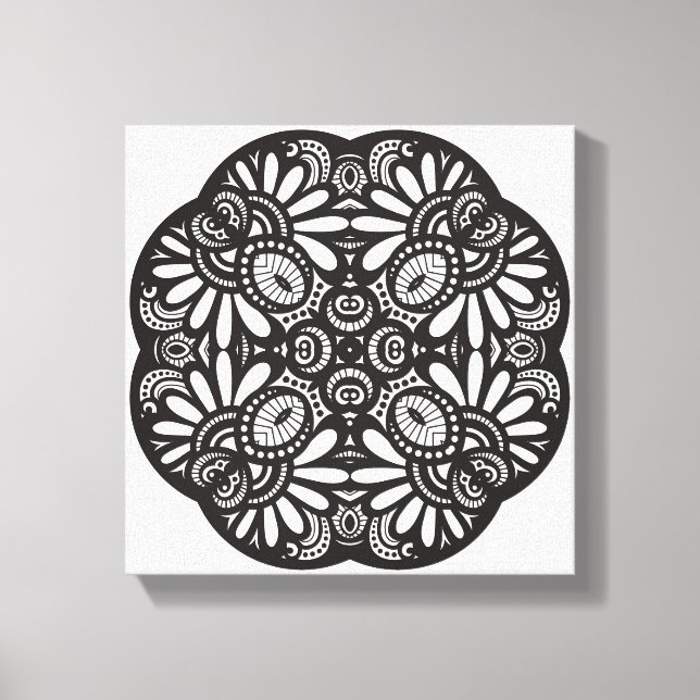 Vackra Deco Black Square Doodle 6 Canvastryck (Framsida)