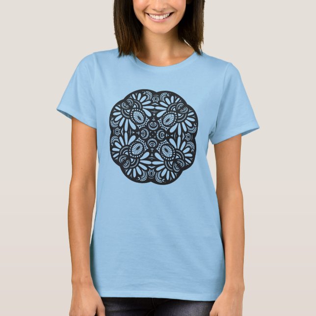 Vackra Deco Black Square Doodle T-shirt (Framsida)