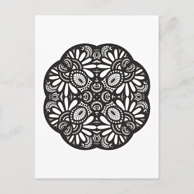 Vackra Deco Black Square Doodle Vykort (Framsida)