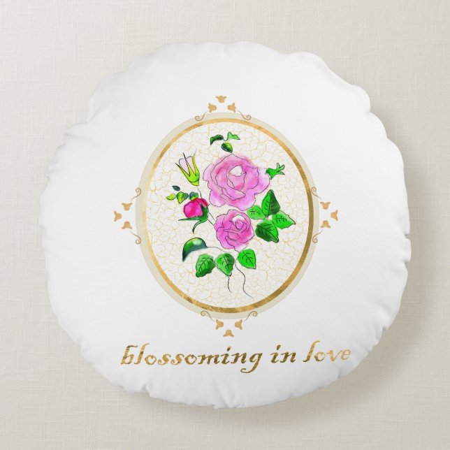 vackra dekorativa kuddar, handmålade rund kudde (Framsidan)