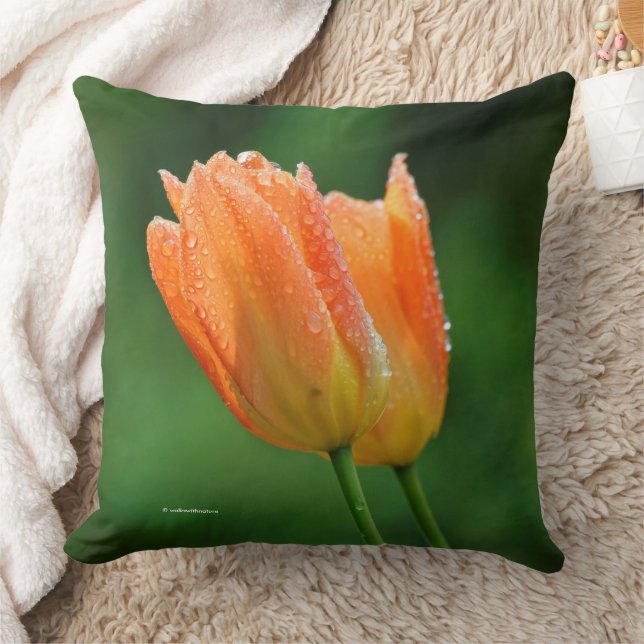 Vackra Dew-Kissed Pastel Orange Tulips Kudde (Filt)