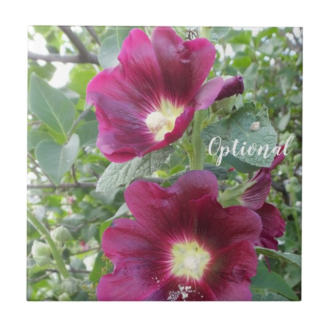 Vackra, djupa rödblommor och Grönt Löv Kakelplatta (Framsidan)