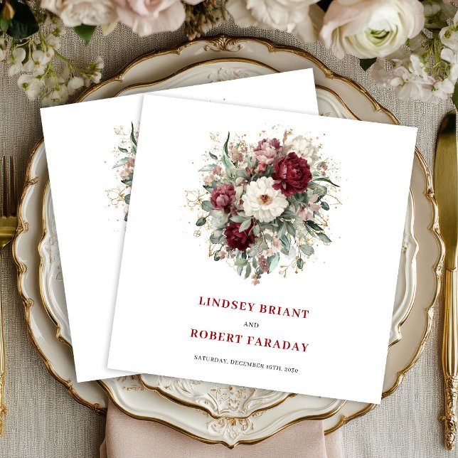 Vackra djupröda bohemiska blommiga gyllene servett (Beautiful Deep Red Boho Floral Gold Napkins)