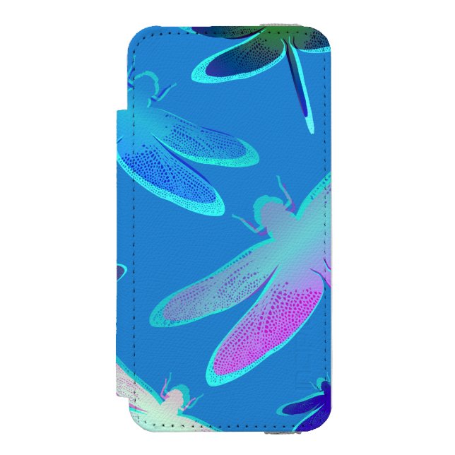 Vackra Dragonflugor på Blå Mönster Incipio iPhone Wallet Skal (Folio Framsidan)
