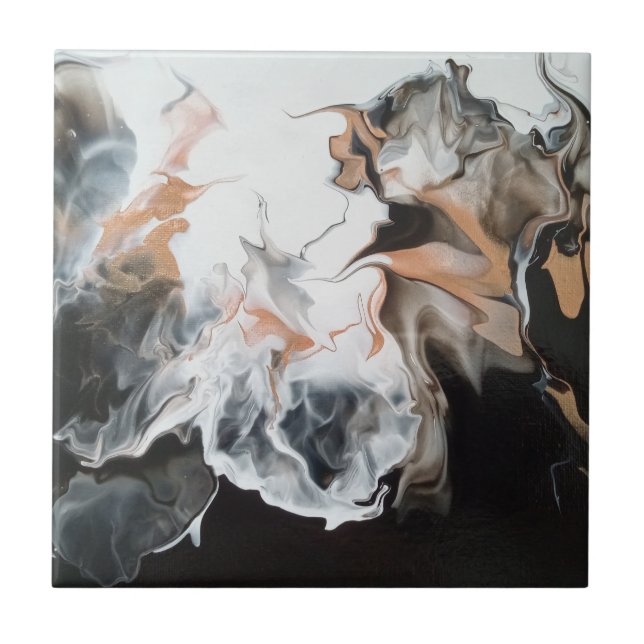 Vackra, dramatiska, svarta/guld abstrakt konst kakelplatta (Framsidan)