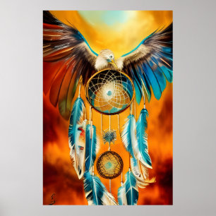Vackra Dream Catcher att Eagle-fjädrar Poster