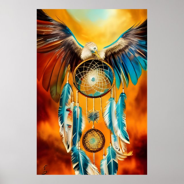 Vackra Dream Catcher att Eagle-fjädrar Poster (Framsidan)