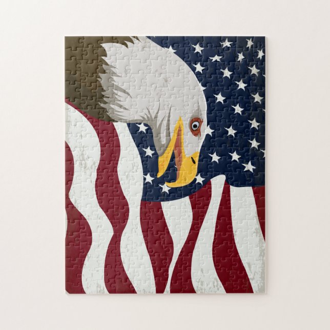 Vackra Eagle och USA flagga Jigszle Puzzle Pussel (Vertikal)