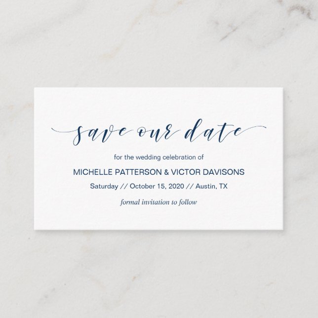 Vackra Eleganten, marinblått, spara datumet Tilläggskort (Framsida)