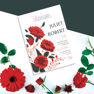 Vackra Eleganten Red Poppy Flowers Bröllop Inbjudningar