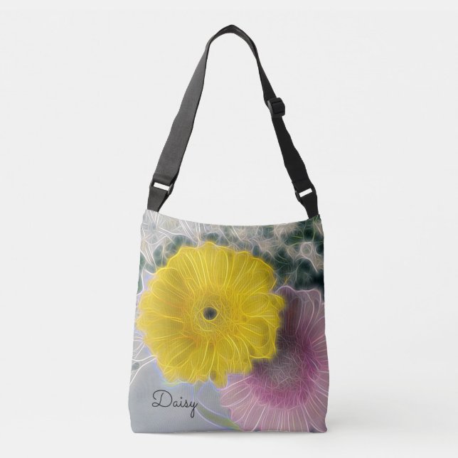 Vackra elektriska blommor gula rosa *Personanpassa Axelväska (Framsida)