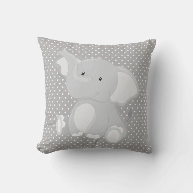 Vackra Elephant Grått och White Polka Dot Kudde (Framsida)